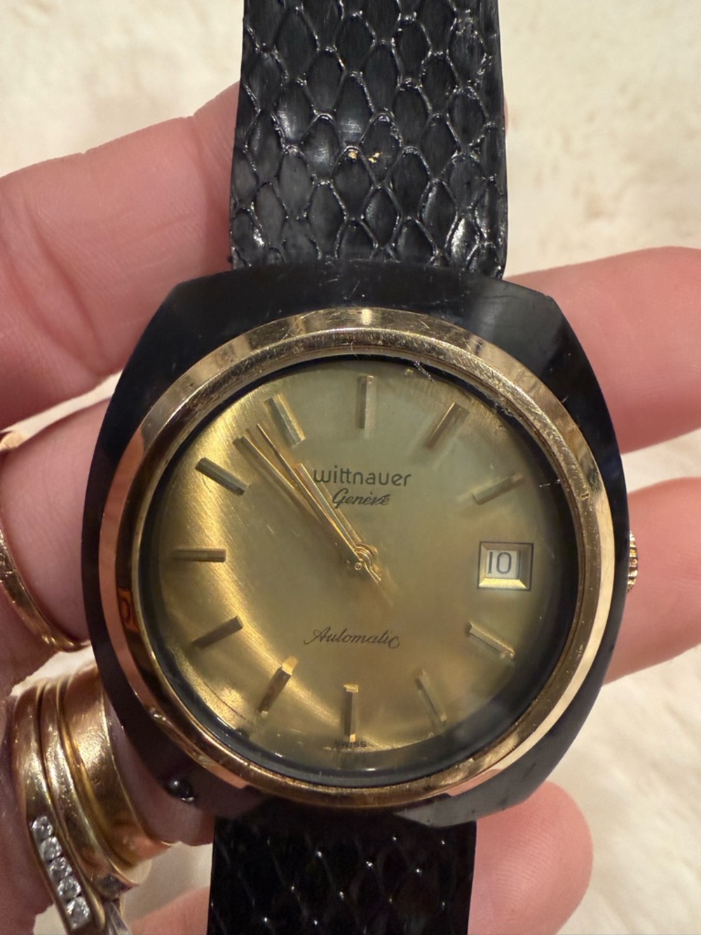 Automatic Watch Black Textured Leather Strap - Picture 4 of 6